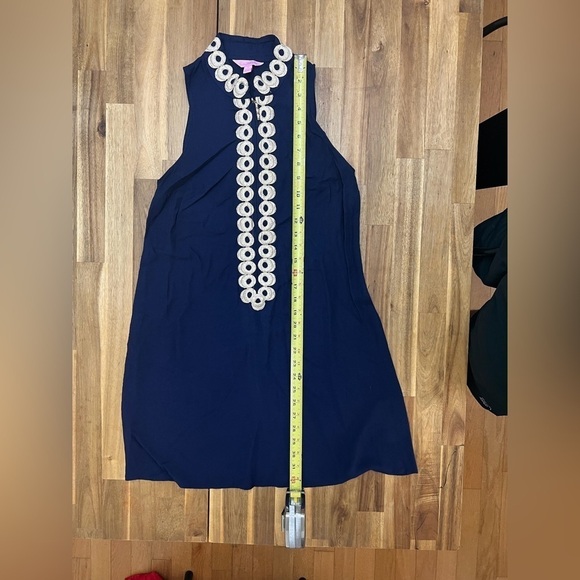 Lilly Pulitzer Jane Navy Blue Gold Appliqué Trim Sleeveless Shift Dress Size 0 - Picture 9 of 12